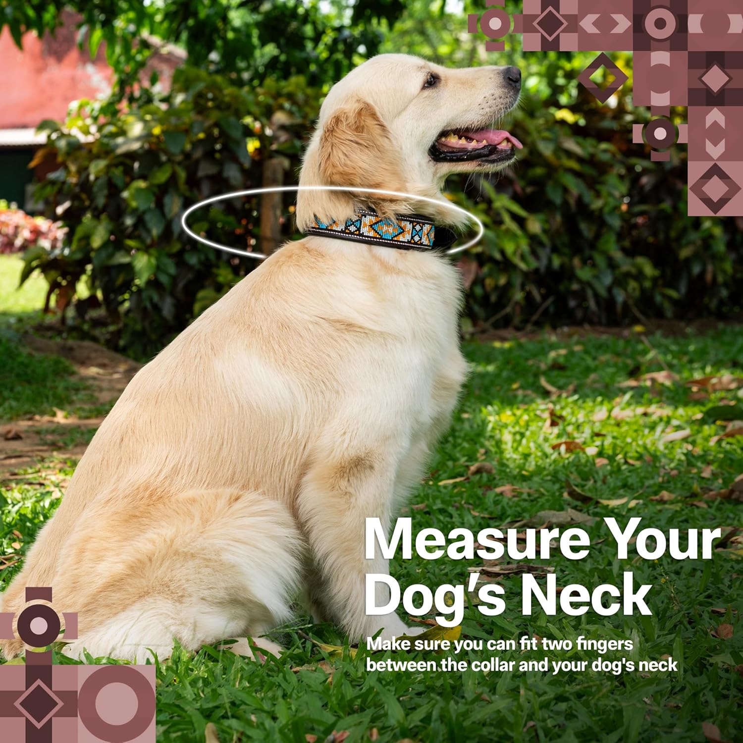 Adil’S Beaded Leather Dog Collar 1.5 Inch Width, for Small, Medium & Large Dogs, Hand Tooled Adjustable Beaded Dog Collars with Strong Metal Buckle & D-Ring