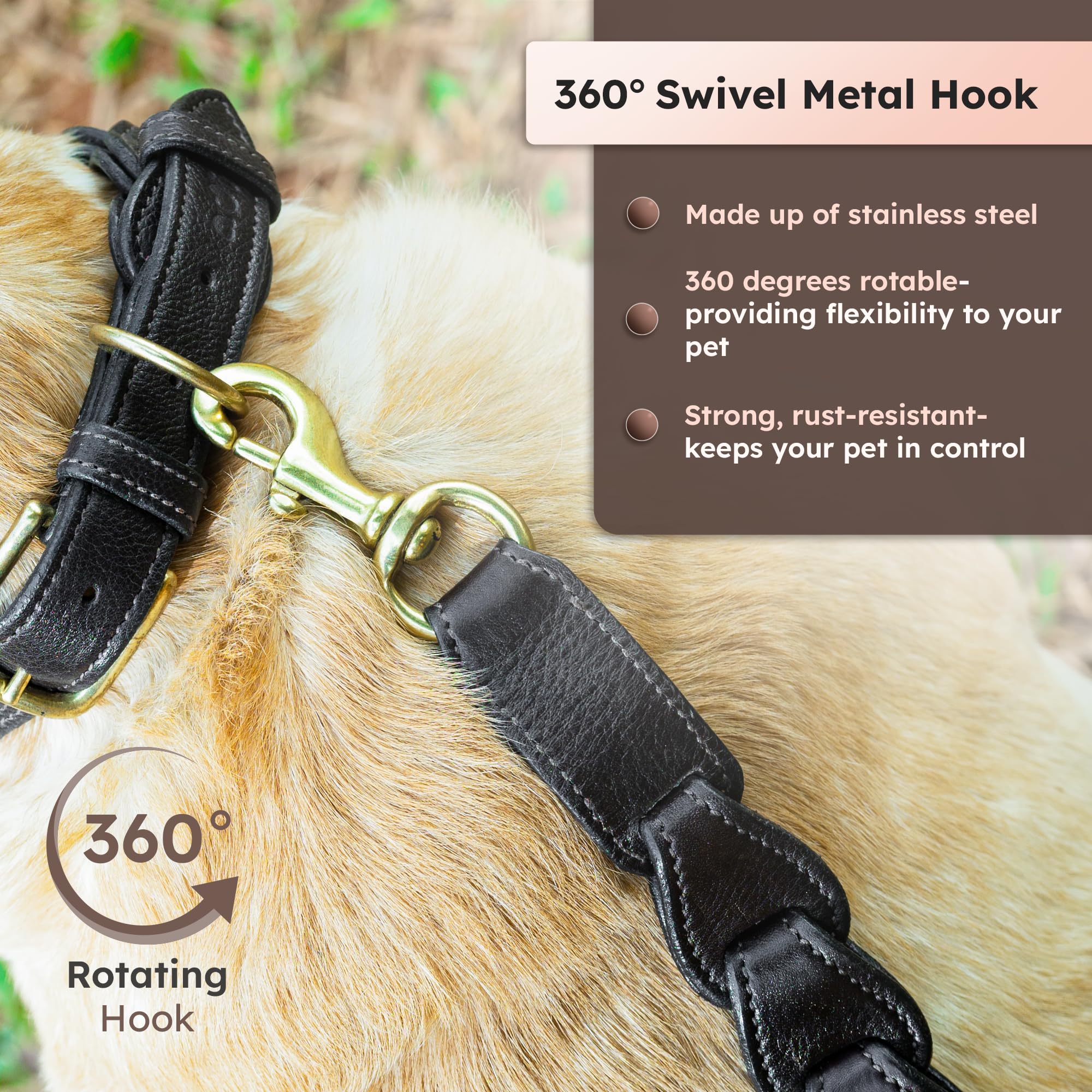 Adil's Premium Softy Leather Dog Leash 5ft Long 1 Inch Wide Braided Leash with Loop Handle 360° Golden Swivel Hook Strong D-Ring Durable Walking Training Lead for Small Medium Large Pets