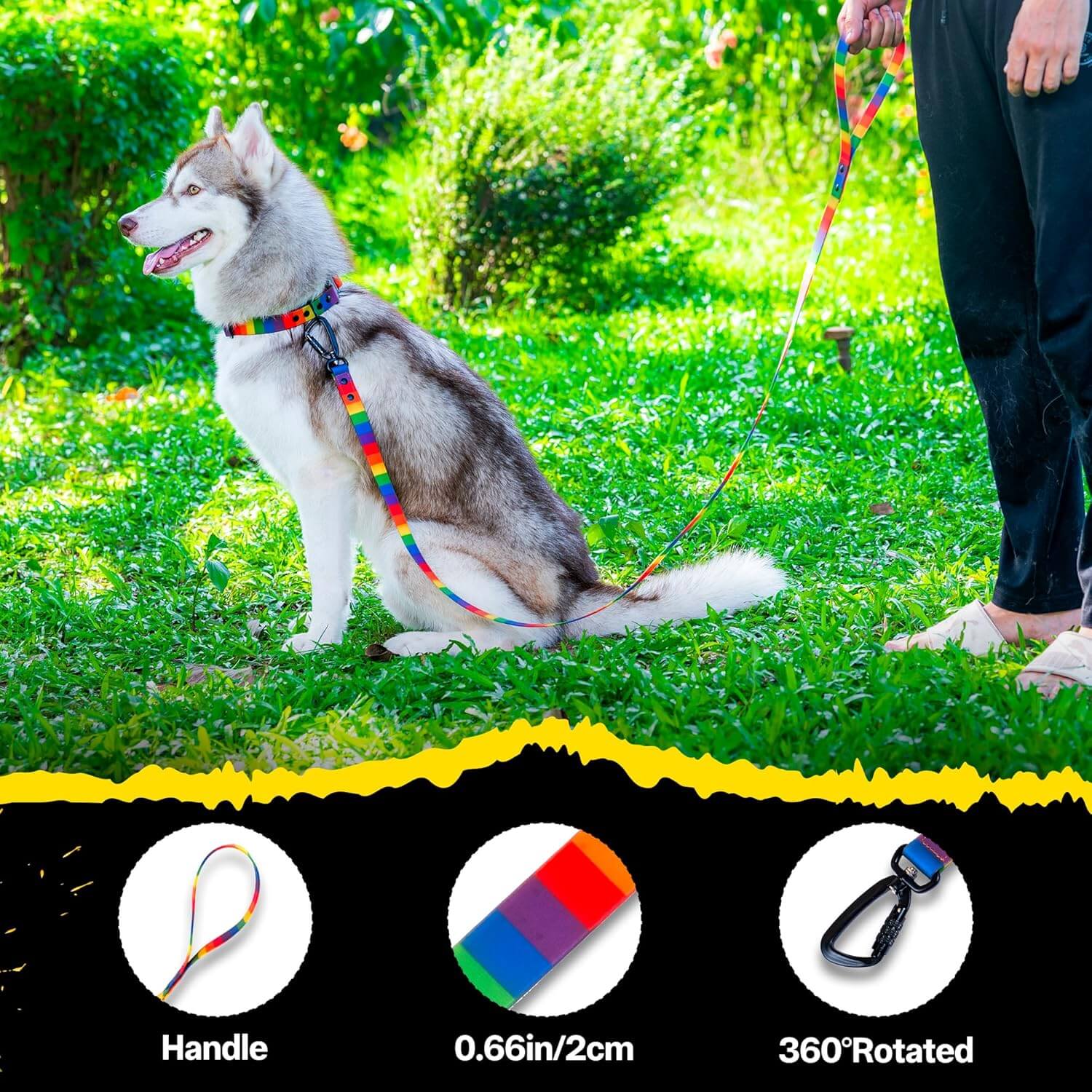 Adil’s Rainbow Dog Leash – Biothane Waterproof Leashes for Dogs, Metal Hook, Adjustable Length & Neck Girth Suitable for Dogs & Puppies of All Breeds Ideal for Walking, Running & Training