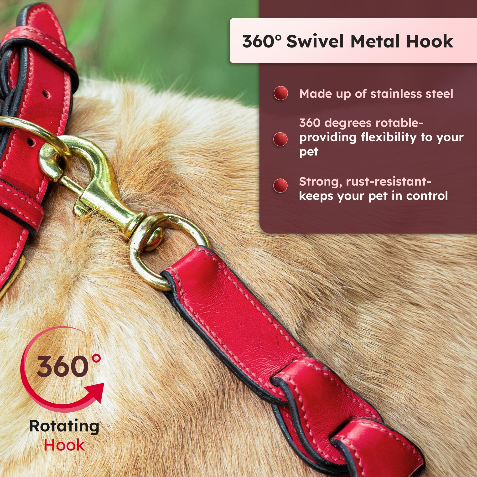 Adil's Premium Softy Leather Dog Leash 5ft Long 1 Inch Wide Braided Leash with Loop Handle 360° Golden Swivel Hook Strong D-Ring Durable Walking Training Lead for Small Medium Large Pets