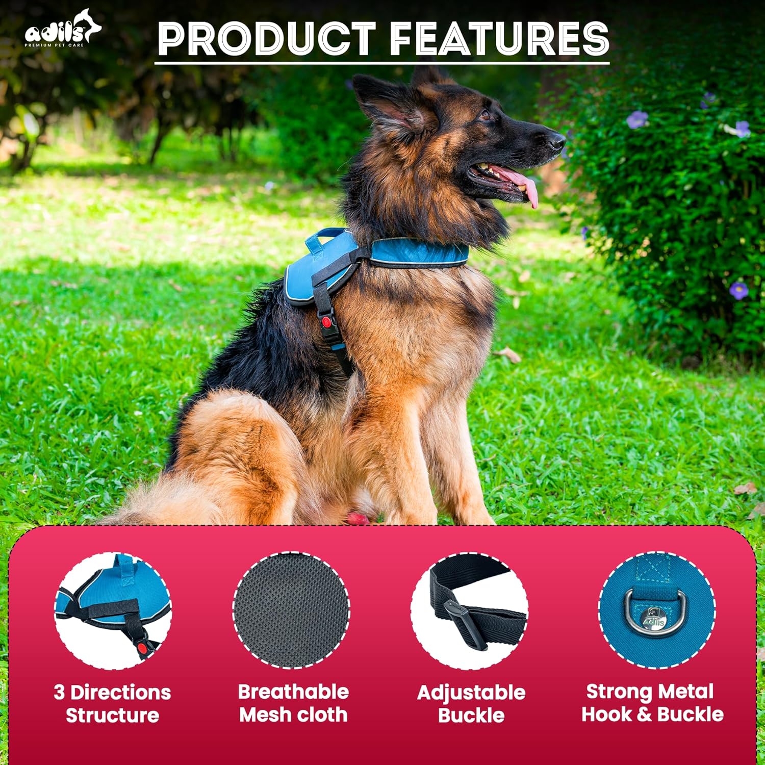 Adil’S No Pull Reflective Dog Harness – Adjustable Soft Dog Harness Set for Small Medium & Large Dogs for Outdoor Activity. (Blue, S)