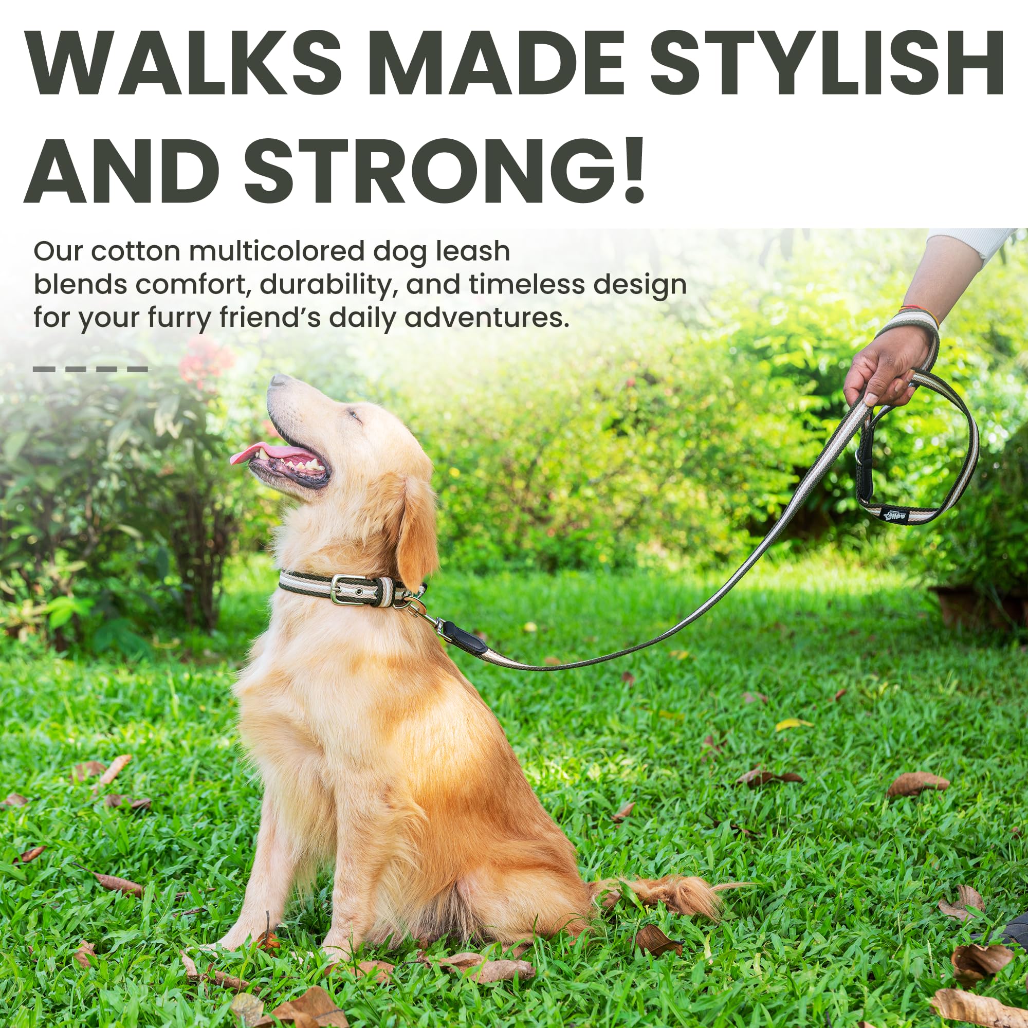 Adil’s Multi Color Cotton Dog Leash – Durable High-Density Cotton with Metal Clasp, 5 Ft Leash for Small, Medium & Large Dogs – Comfortable & Strong Pet Walking Leash