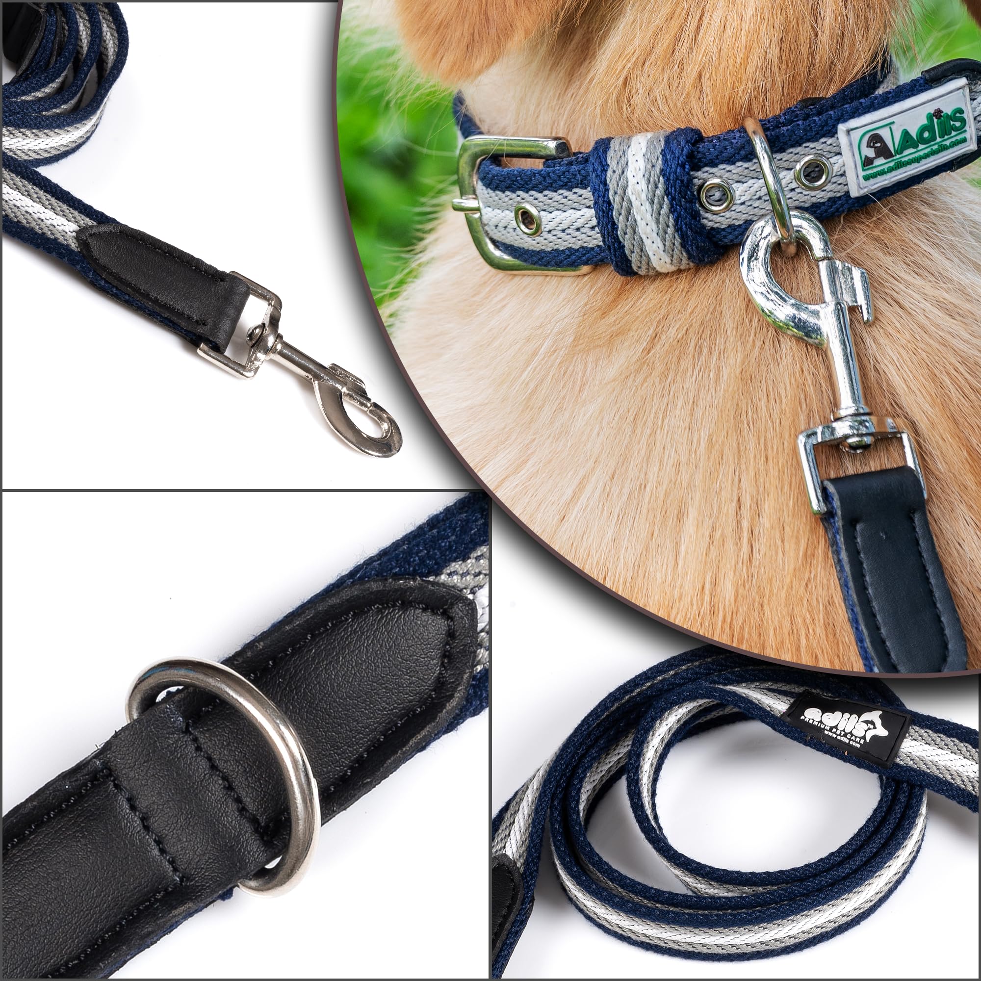Adil’s Multi Color Cotton Dog Leash – Durable High-Density Cotton with Metal Clasp, 5 Ft Leash for Small, Medium & Large Dogs – Comfortable & Strong Pet Walking Leash