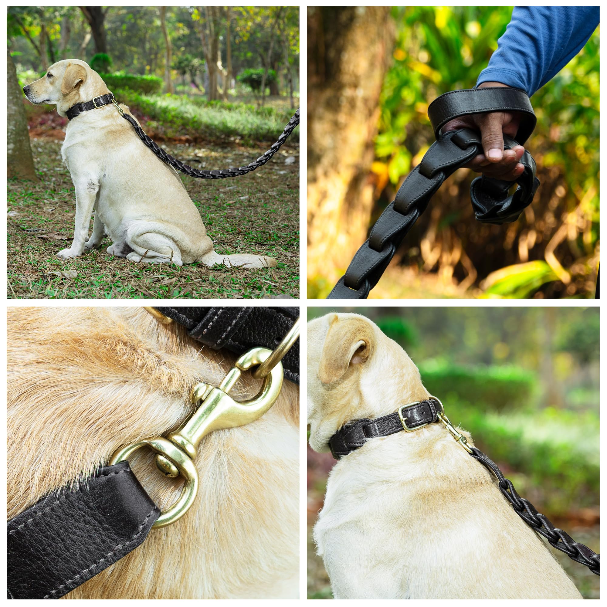 Adil's Premium Softy Leather Dog Leash 5ft Long 1 Inch Wide Braided Leash with Loop Handle 360° Golden Swivel Hook Strong D-Ring Durable Walking Training Lead for Small Medium Large Pets