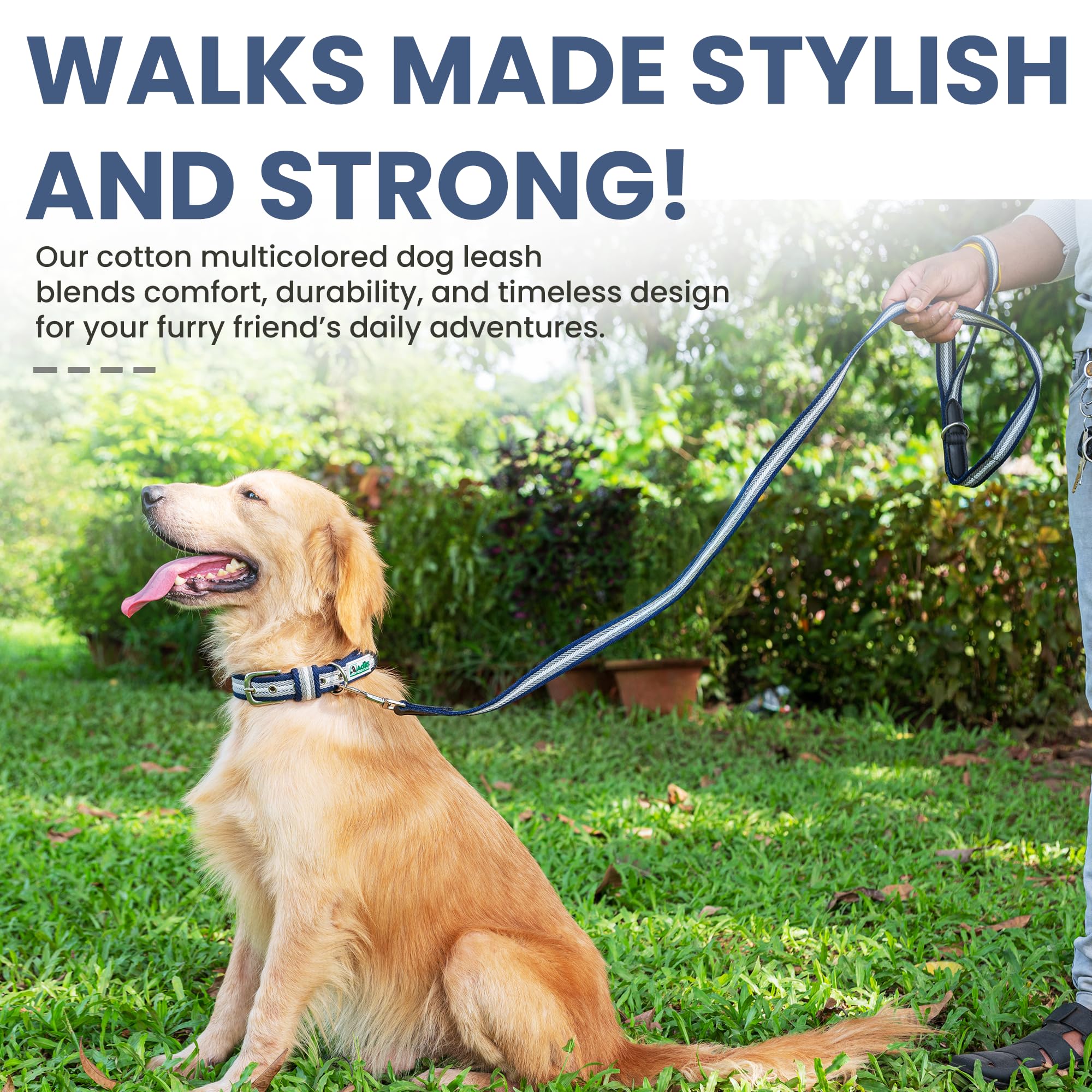 Adil’s Multi Color Cotton Dog Leash – Durable High-Density Cotton with Metal Clasp, 5 Ft Leash for Small, Medium & Large Dogs – Comfortable & Strong Pet Walking Leash