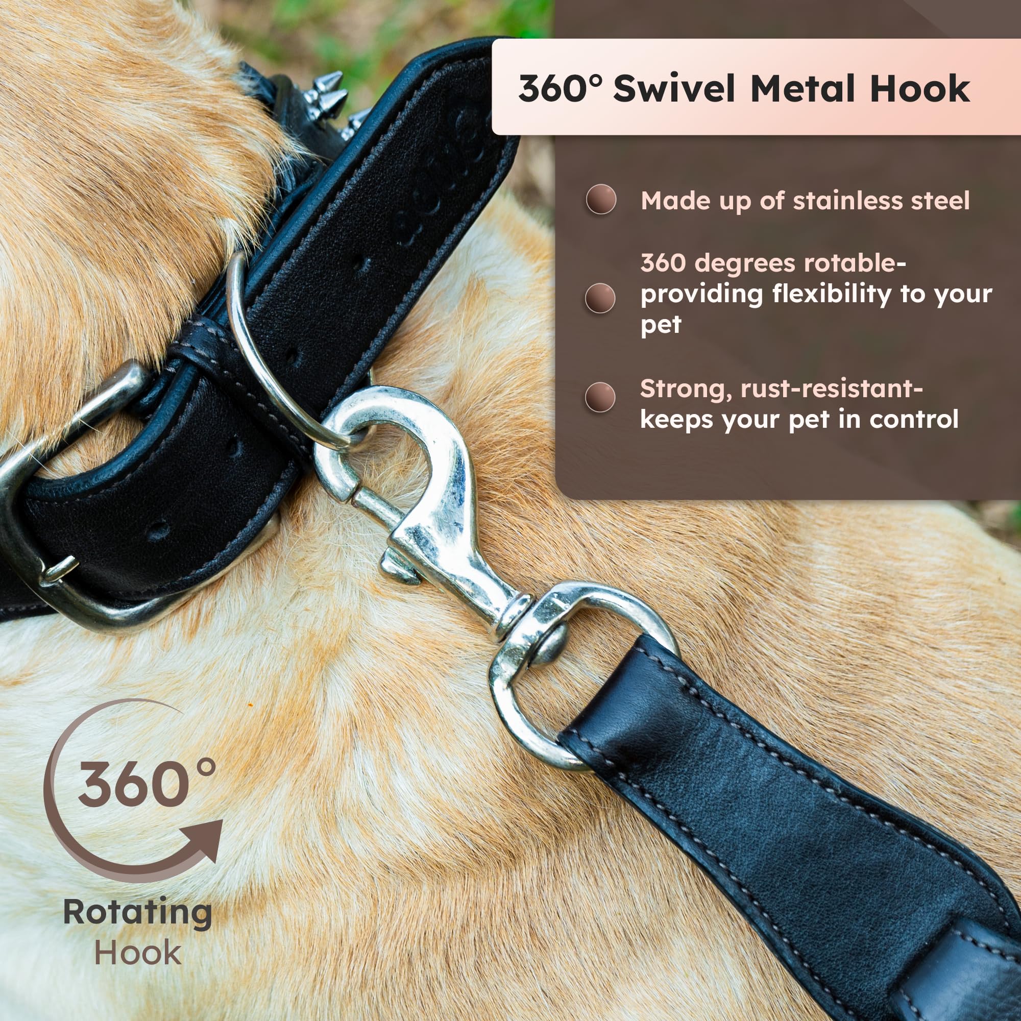 Adil's Premium Softy Leather Dog Leash 5ft Long 1.5 Inch Wide Braided Leash with Loop Handle 360° Swivel Hook Heavy Duty D-Ring Durable Walking Training Lead for Small Medium Large Pets