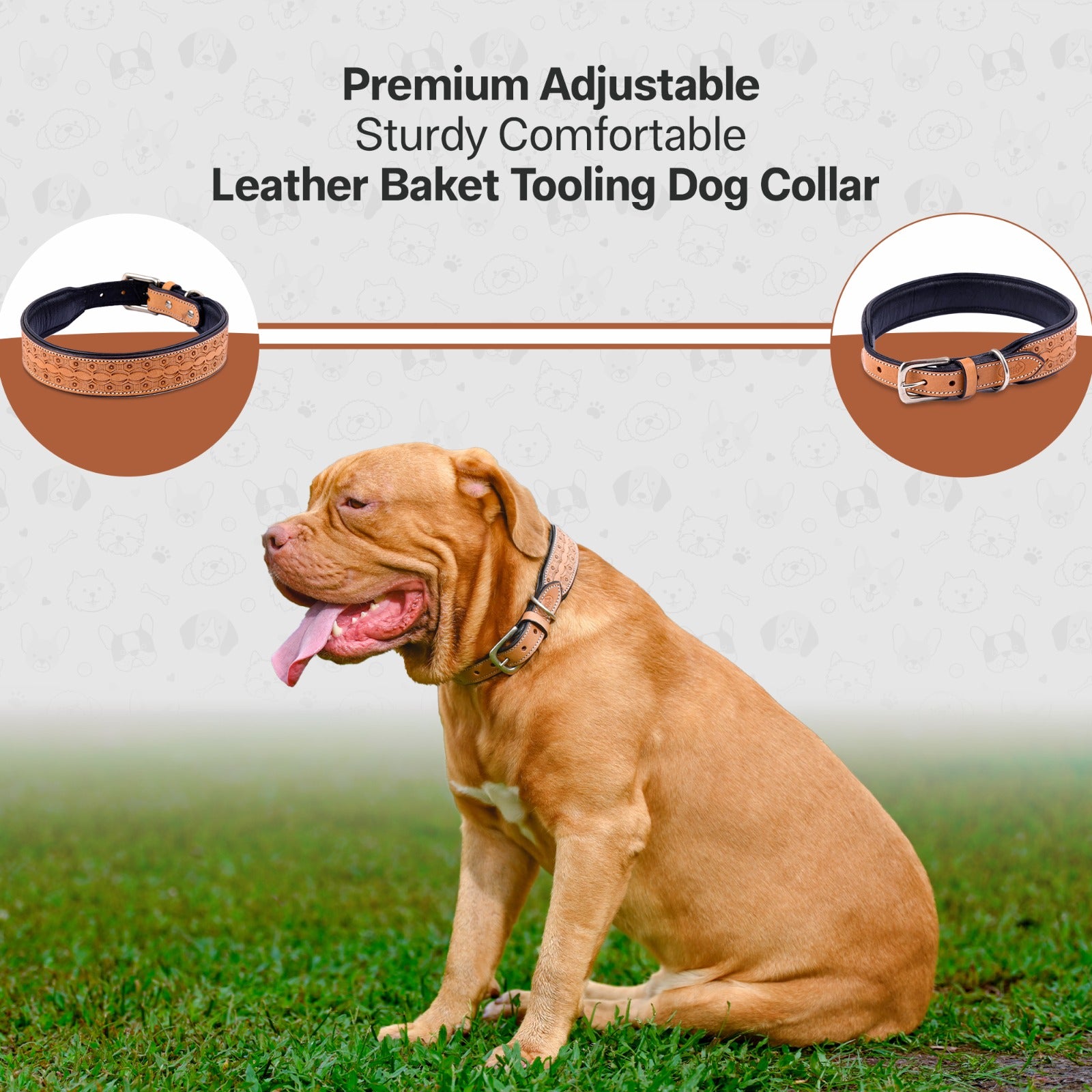 Handcrafted Leather Baket Tooling Dog Collar for All Breeds | Neck Belt with Adjustable Buckle