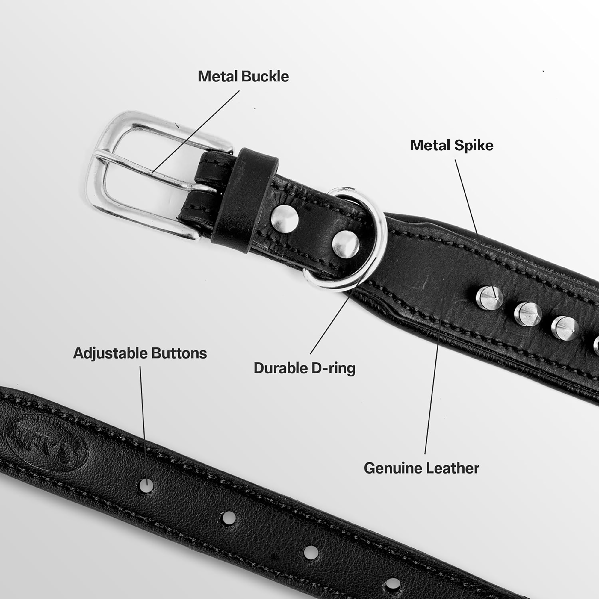 Adil’s Leather Dog Collar 32mm with Spike, Adjustable Metal Buckle Studded Collars for Small, Medium, & Large Dog with D Ring, Width (1”,1.5”,1.25”) Size (14 to 28 in)