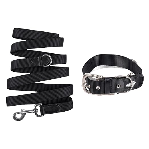 Adil’s Nylon Dog Collar & Leash Combo Set 1.5 Inch Wide Adjustable Collar with Strong Metal Buckle & D-Ring, 5 Ft Durable Leash with 360° Swivel Hook Pets
