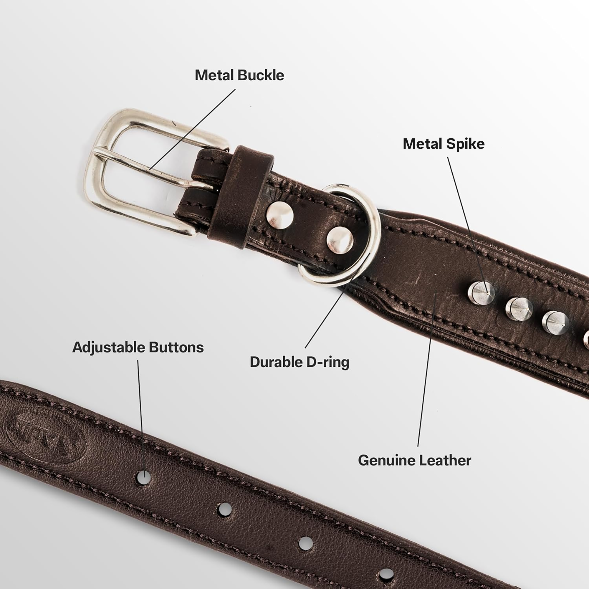 Adil’s Leather Dog Collar 32mm with Spike, Adjustable Metal Buckle Studded Collars for Small, Medium, & Large Dog with D Ring, Width (1”,1.5”,1.25”) Size (14 to 28 in)