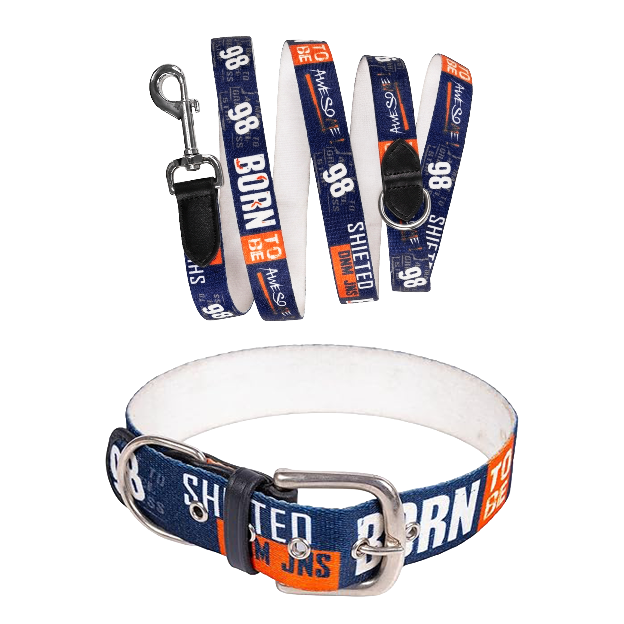 Adil’s Cotton Printed Dog Collar & Leash Combo Set – 1.5" Wide Adjustable Graffiti Collar Metal Buckle D-Ring, 5ft Cotton Leash 360° Swivel Hook Loop Handle for Small Medium Large Pets