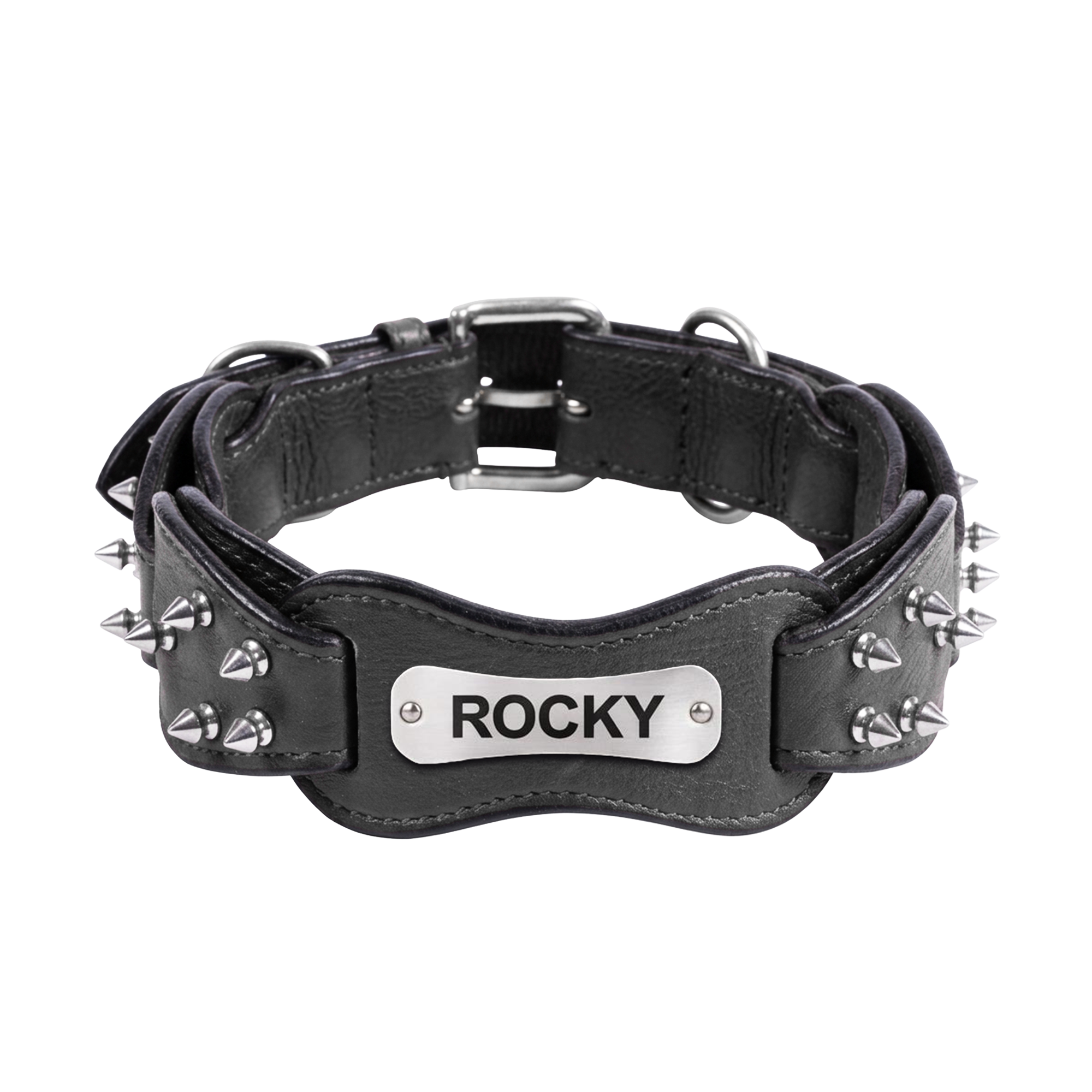 Adil's Customizable Softy Premium Leather Spiked Dog Collar – 1.5 Inch Wide Loop Design Heavy Duty Soft Padded Neckbelt, Sturdy Stainless Steel Buckle & D-Ring for Small, Medium & Large Pets