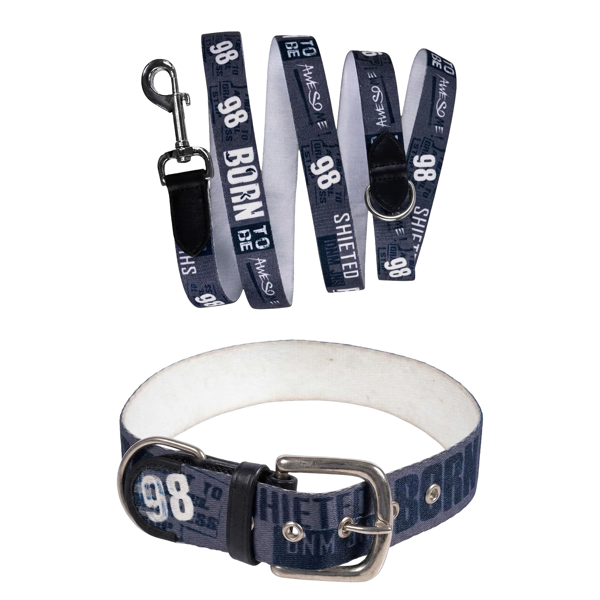 Adil’s Cotton Printed Dog Collar & Leash Combo Set – 1.5" Wide Adjustable Graffiti Collar Metal Buckle D-Ring, 5ft Cotton Leash 360° Swivel Hook Loop Handle for Small Medium Large Pets