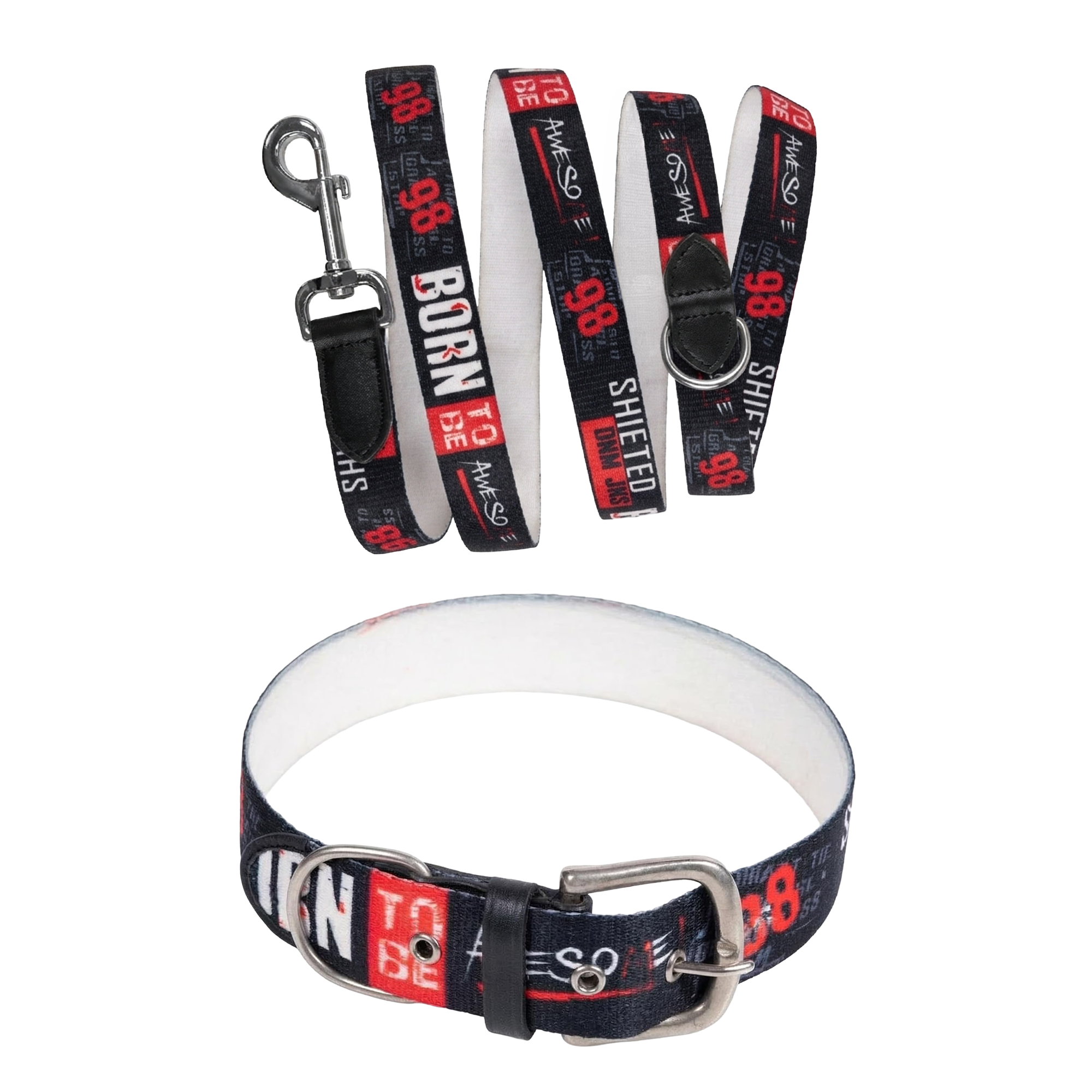 Adil’s Cotton Printed Dog Collar & Leash Combo Set – 1.5" Wide Adjustable Graffiti Collar Metal Buckle D-Ring, 5ft Cotton Leash 360° Swivel Hook Loop Handle for Small Medium Large Pets