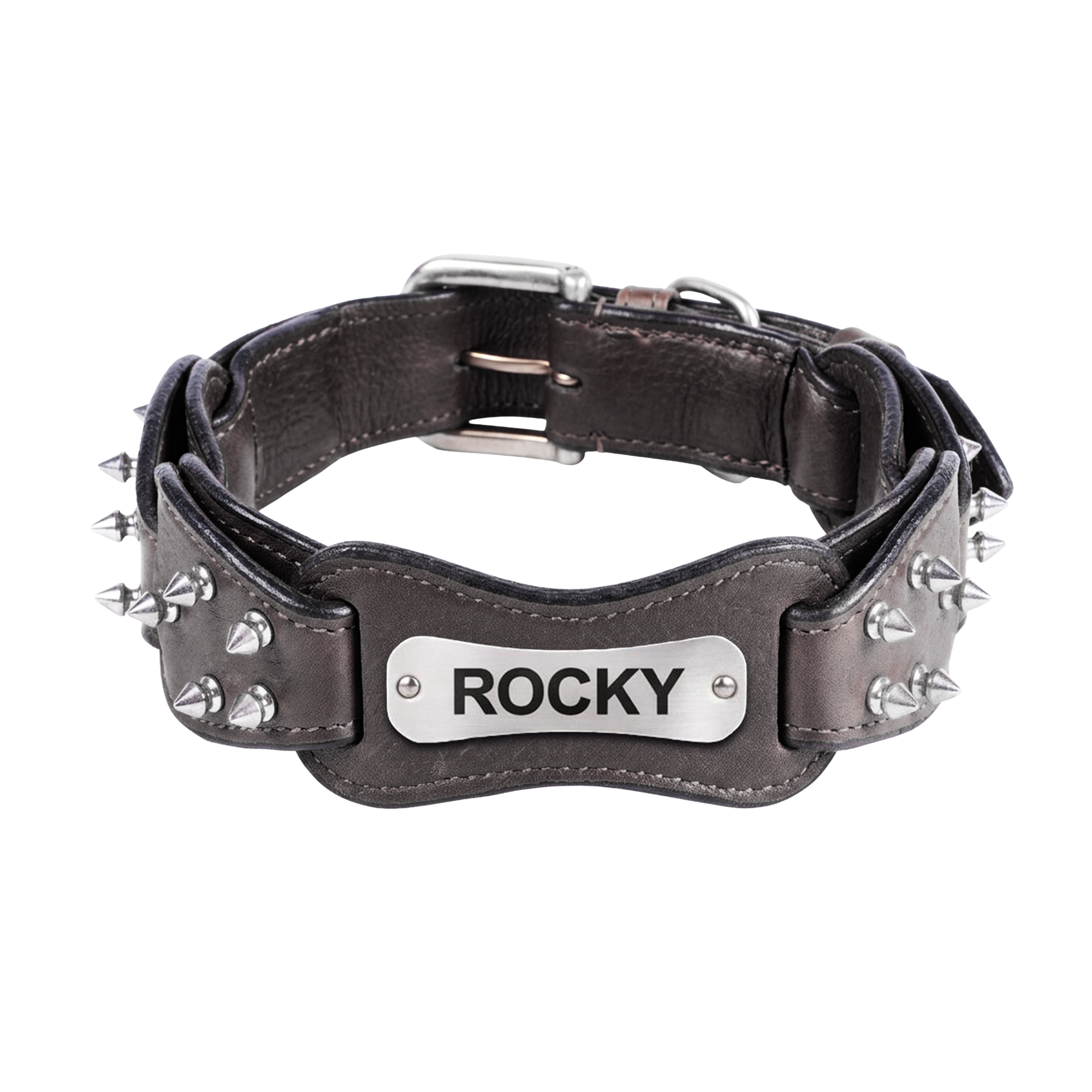 Adil's Customizable Softy Premium Leather Spiked Dog Collar – 1.5 Inch Wide Loop Design Heavy Duty Soft Padded Neckbelt, Sturdy Stainless Steel Buckle & D-Ring for Small, Medium & Large Pets