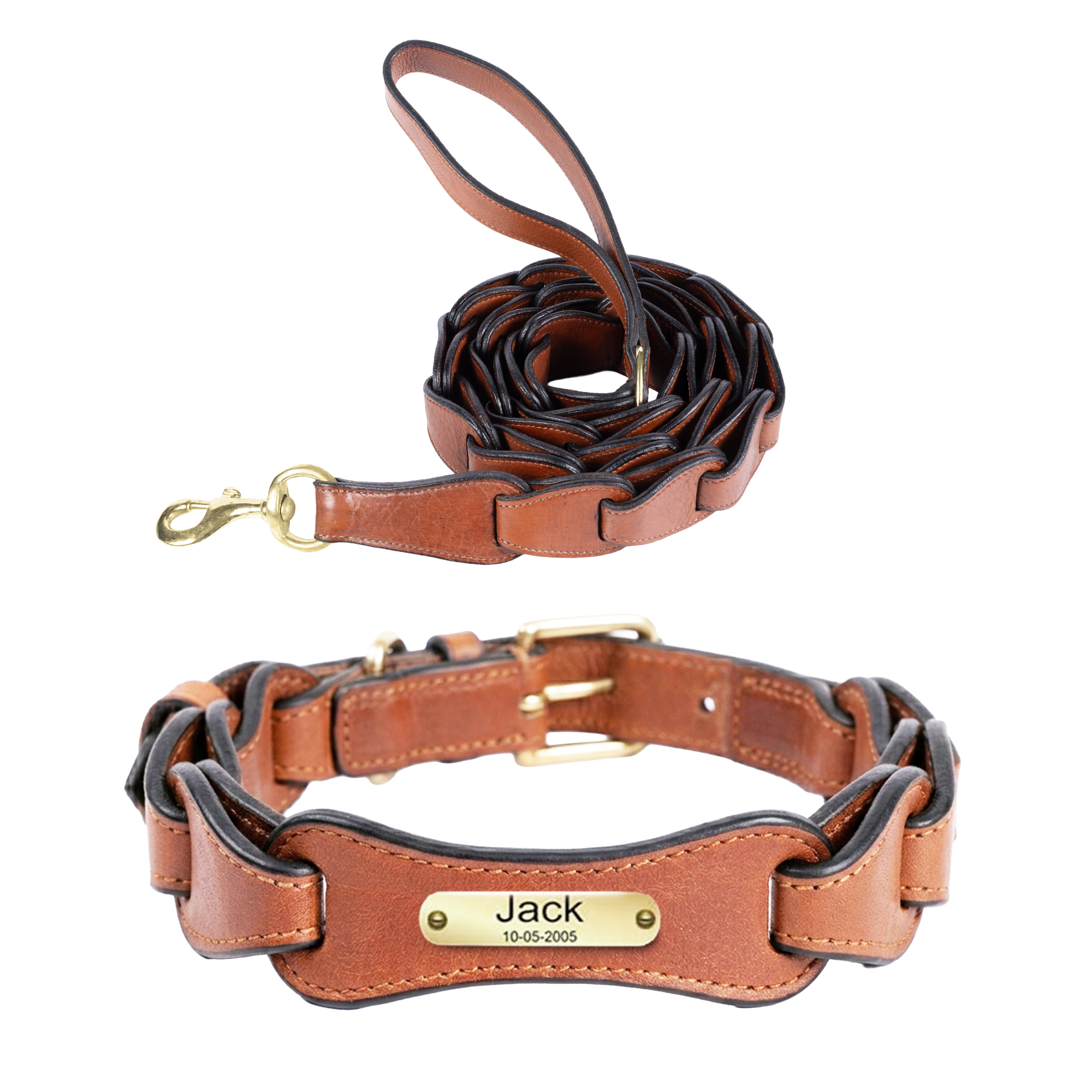Adil's Genuine Leather Customise Dog Collar Leash Combo Set | Scallop Loop Design | Metal Buckle D-Ring | 360° Swivel Hook | 1 Inch Collar 5Ft Leash Pets | Walking Training