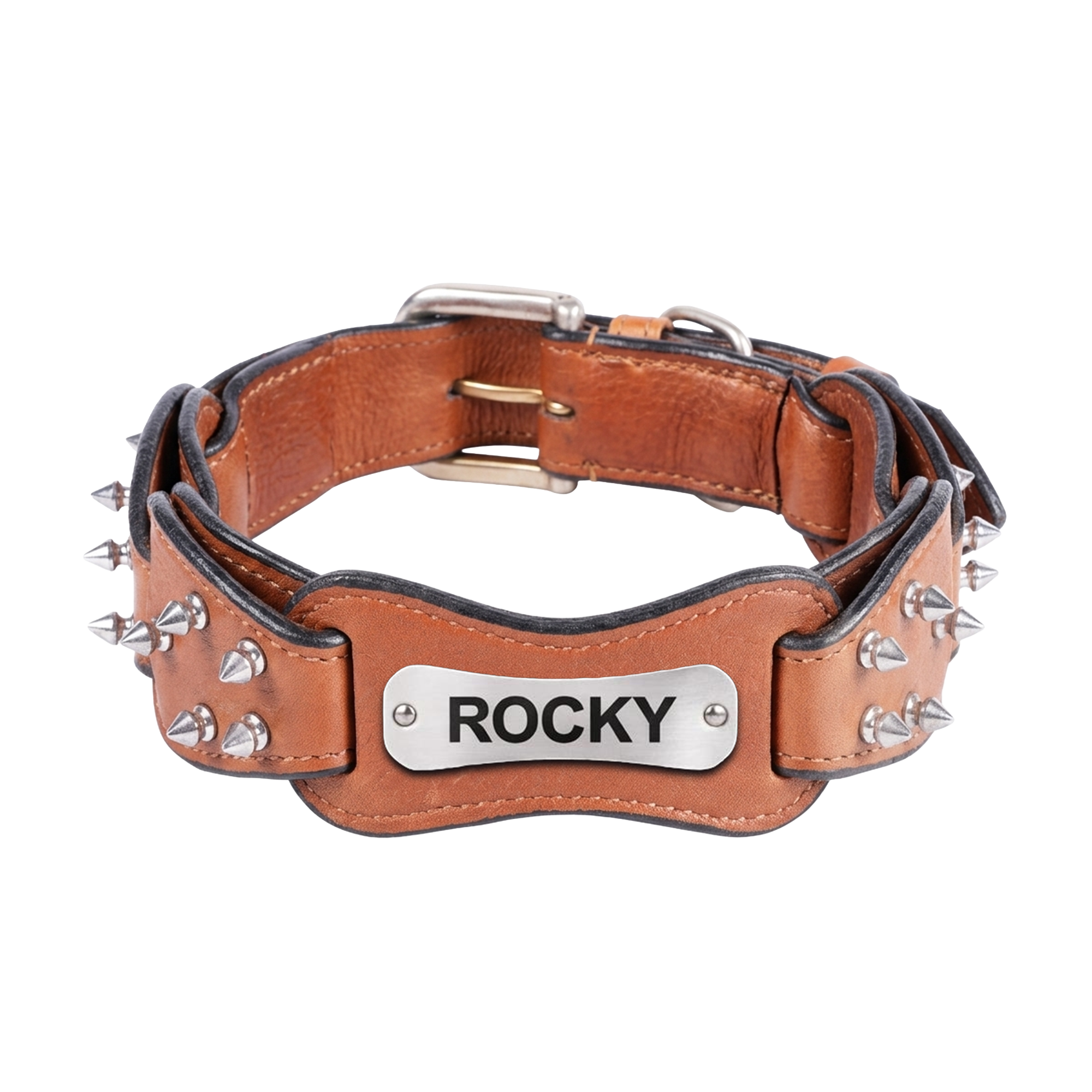 Adil's Personalized Softy Premium Leather Spiked Dog Collar – 1.5 Inch Wide Loop Design Heavy Duty Soft Padded Neckbelt, Sturdy Stainless Steel Buckle & D-Ring for Small, Medium & Large Pets