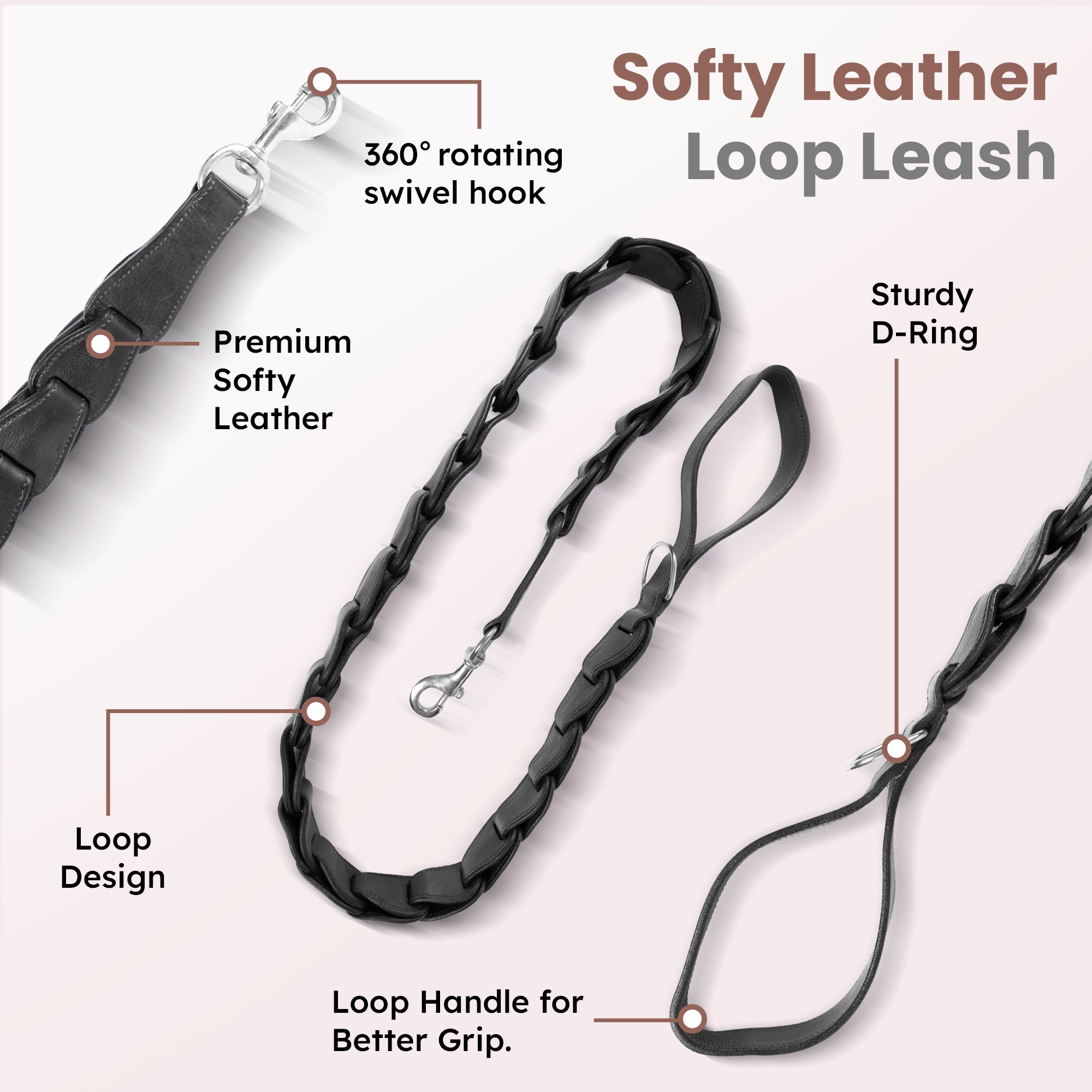 Adil’s Personalized Leather Loop Spike Dog Collar & Leash Combo Set 1.5" Wide Adjustable Neckbelt Metal Buckle D-Ring 5Ft Leather Heavy Duty Loop Cord with 360 Swivel Hook for Training Walking