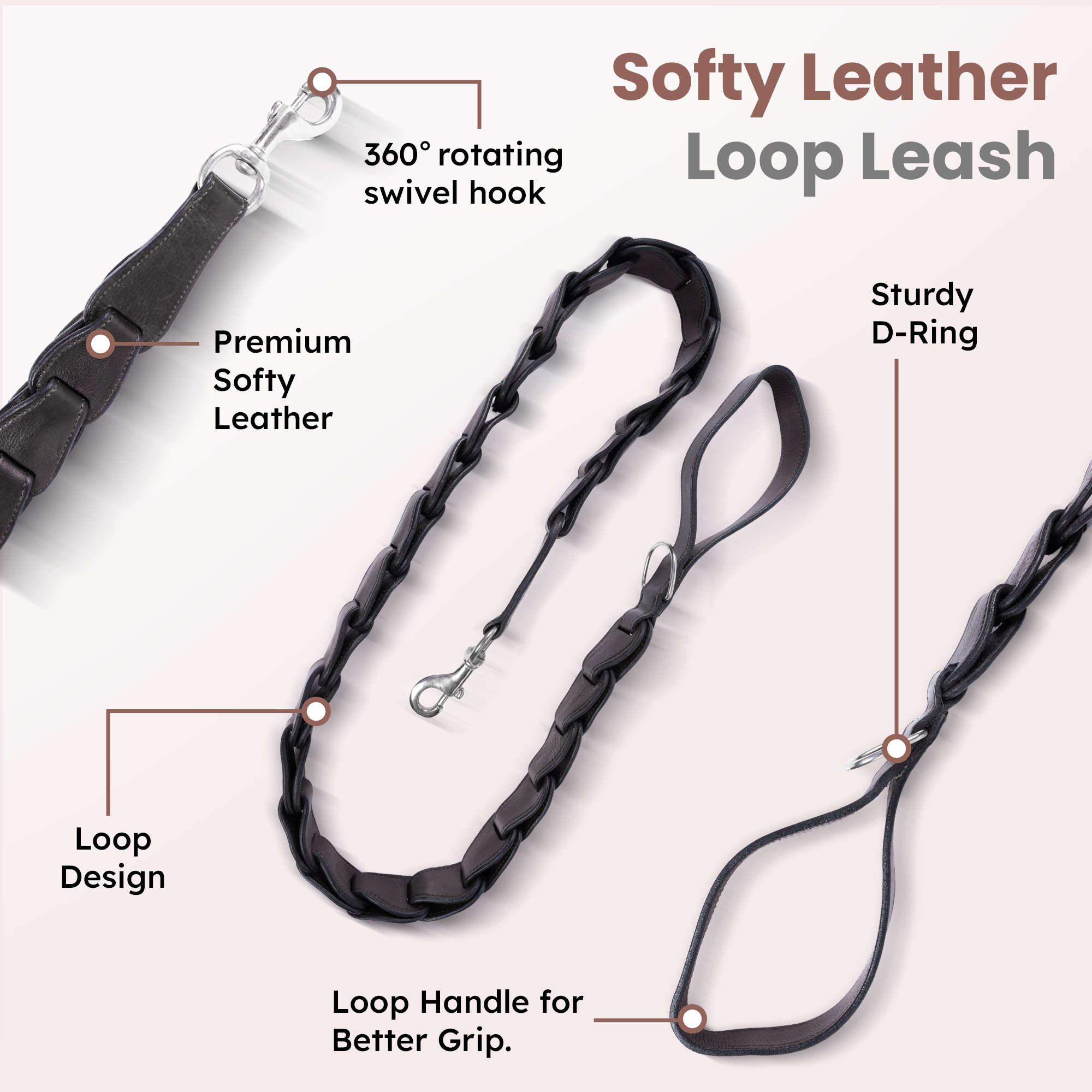 Adil’s Personalized Leather Loop Spike Dog Collar & Leash Combo Set 1.5" Wide Adjustable Neckbelt Metal Buckle D-Ring 5Ft Leather Heavy Duty Loop Cord with 360 Swivel Hook for Training Walking