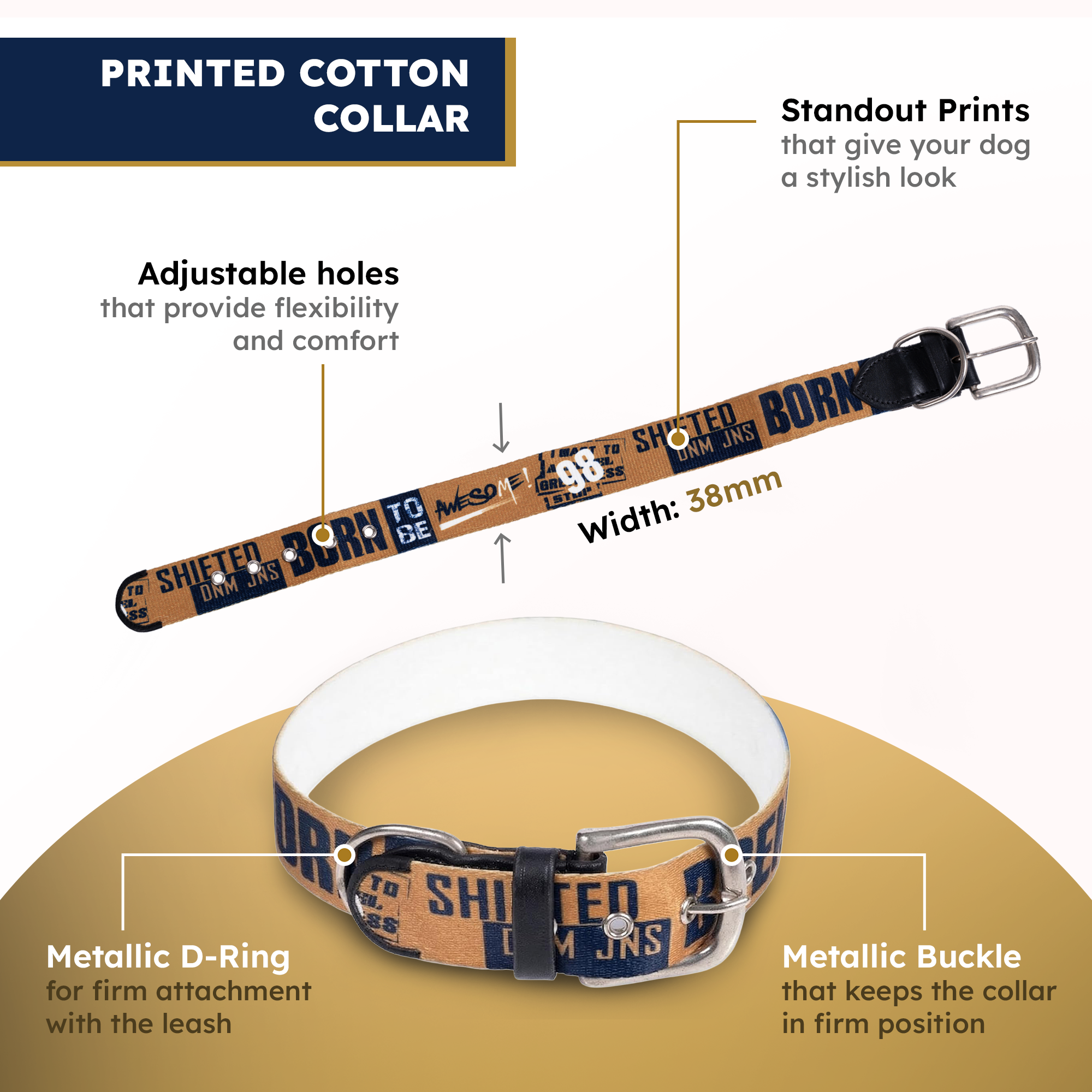 Adil’s Cotton Printed Dog Collar & Leash Combo Set – 1.5" Wide Adjustable Graffiti Collar Metal Buckle D-Ring, 5ft Cotton Leash 360° Swivel Hook Loop Handle for Small Medium Large Pets