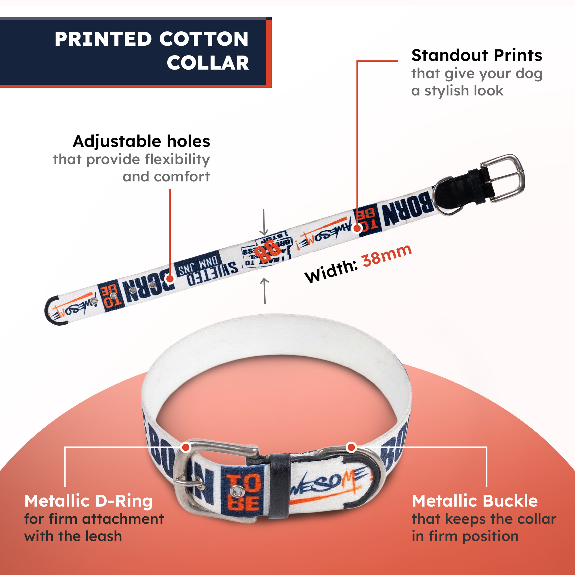 Adil’s Cotton Printed Dog Collar & Leash Combo Set – 1.5" Wide Adjustable Graffiti Collar Metal Buckle D-Ring, 5ft Cotton Leash 360° Swivel Hook Loop Handle for Small Medium Large Pets