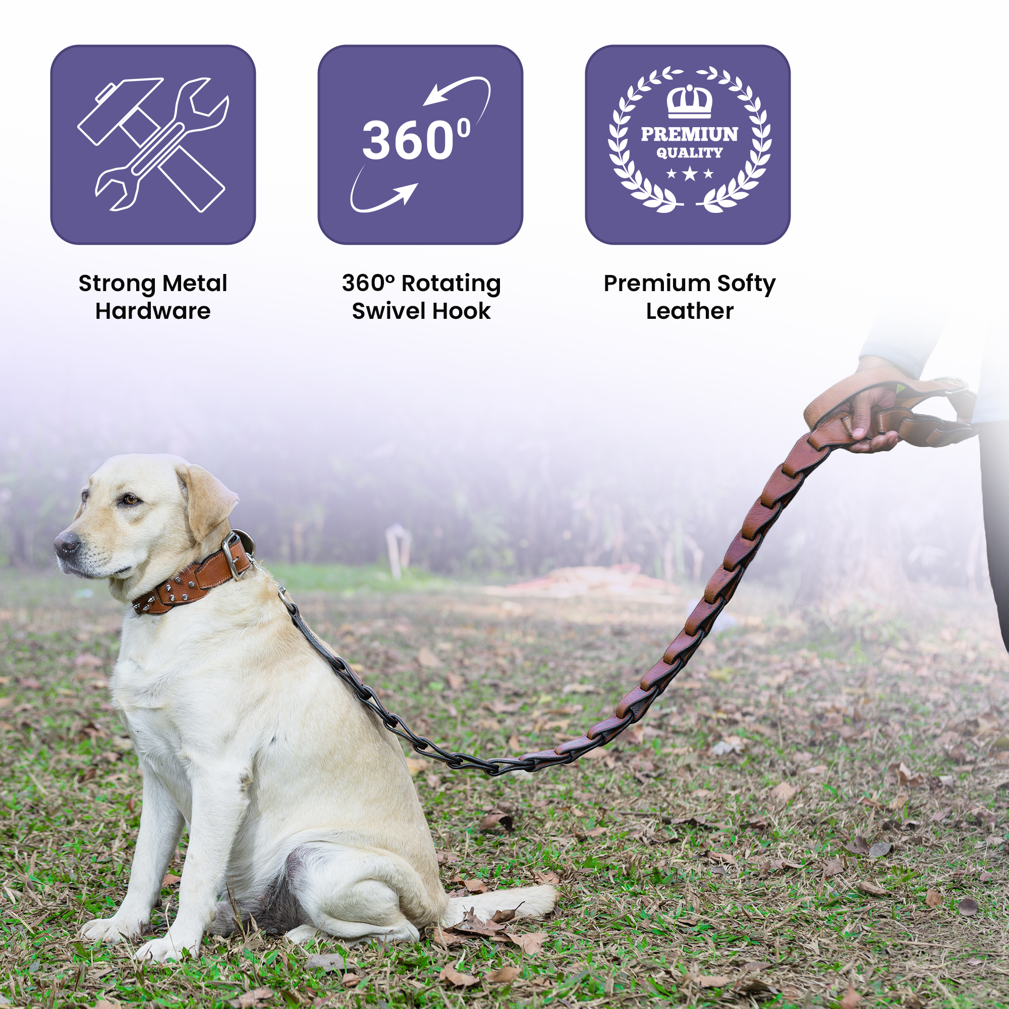 Adil’s Personalized Leather Loop Spike Dog Collar & Leash Combo Set 1.5" Wide Adjustable Neckbelt Metal Buckle D-Ring 5Ft Leather Heavy Duty Loop Cord with 360 Swivel Hook for Training Walking