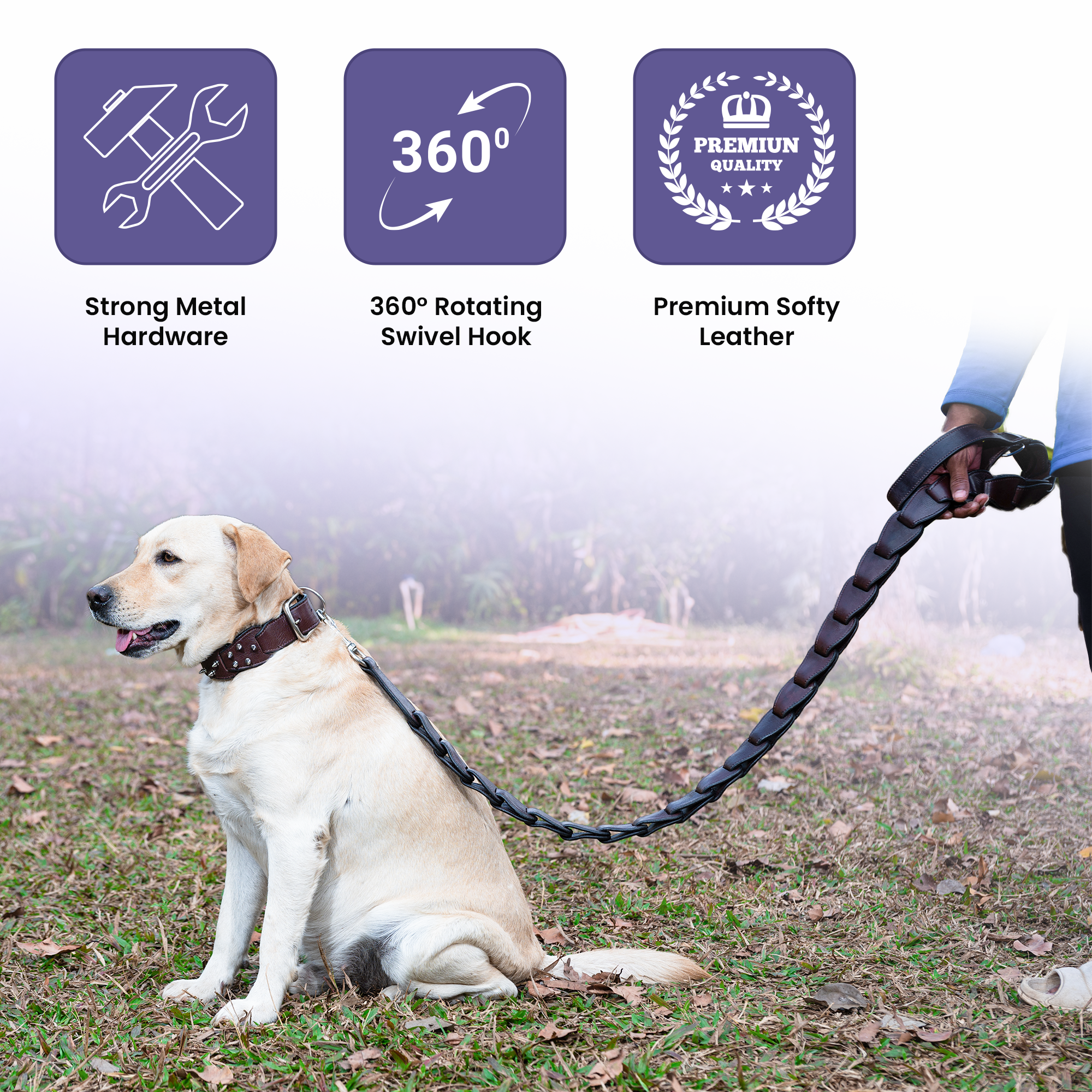 Adil’s Personalized Leather Loop Spike Dog Collar & Leash Combo Set 1.5" Wide Adjustable Neckbelt Metal Buckle D-Ring 5Ft Leather Heavy Duty Loop Cord with 360 Swivel Hook for Training Walking