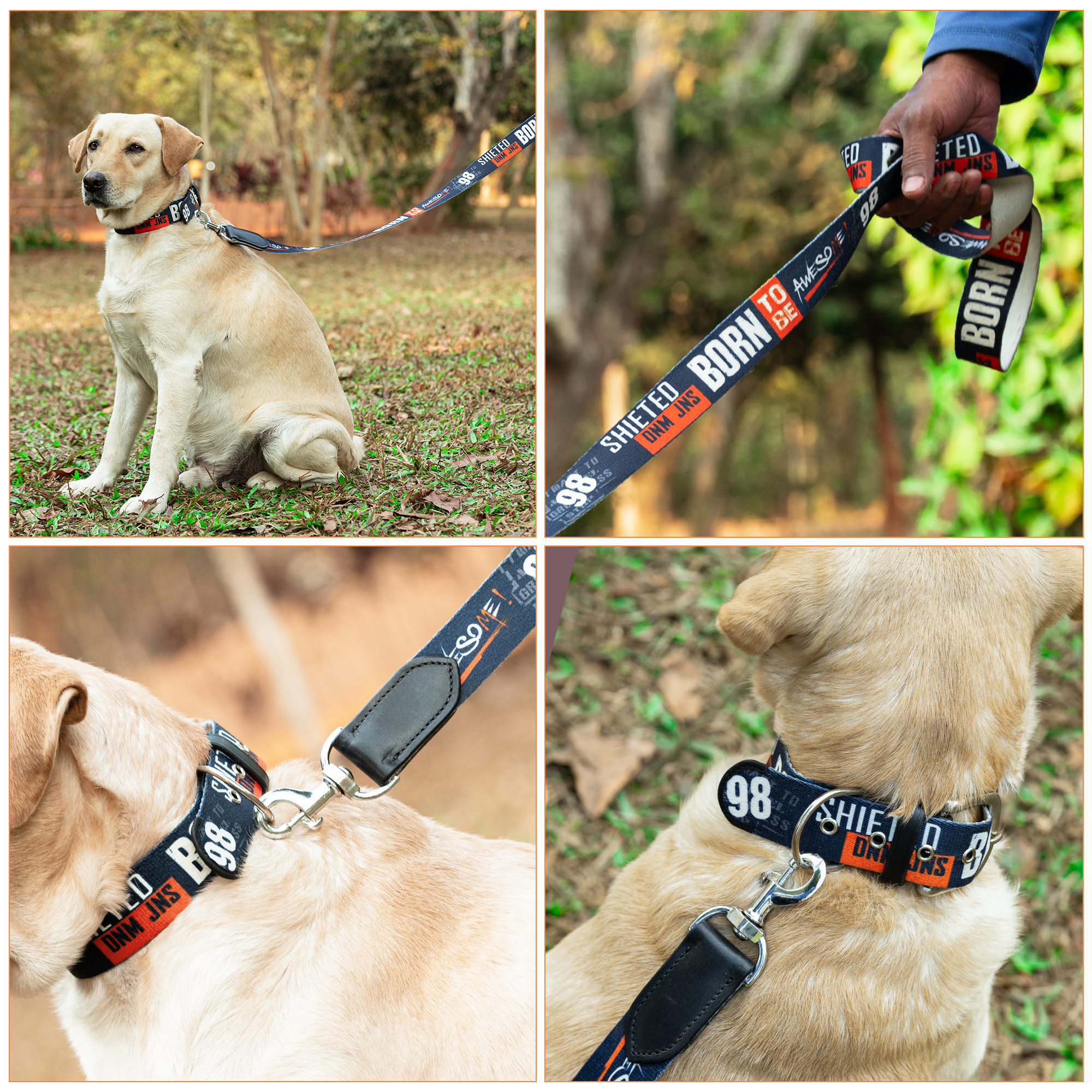 Adil’s Cotton Printed Dog Collar & Leash Combo Set – 1.5" Wide Adjustable Graffiti Collar Metal Buckle D-Ring, 5ft Cotton Leash 360° Swivel Hook Loop Handle for Small Medium Large Pets