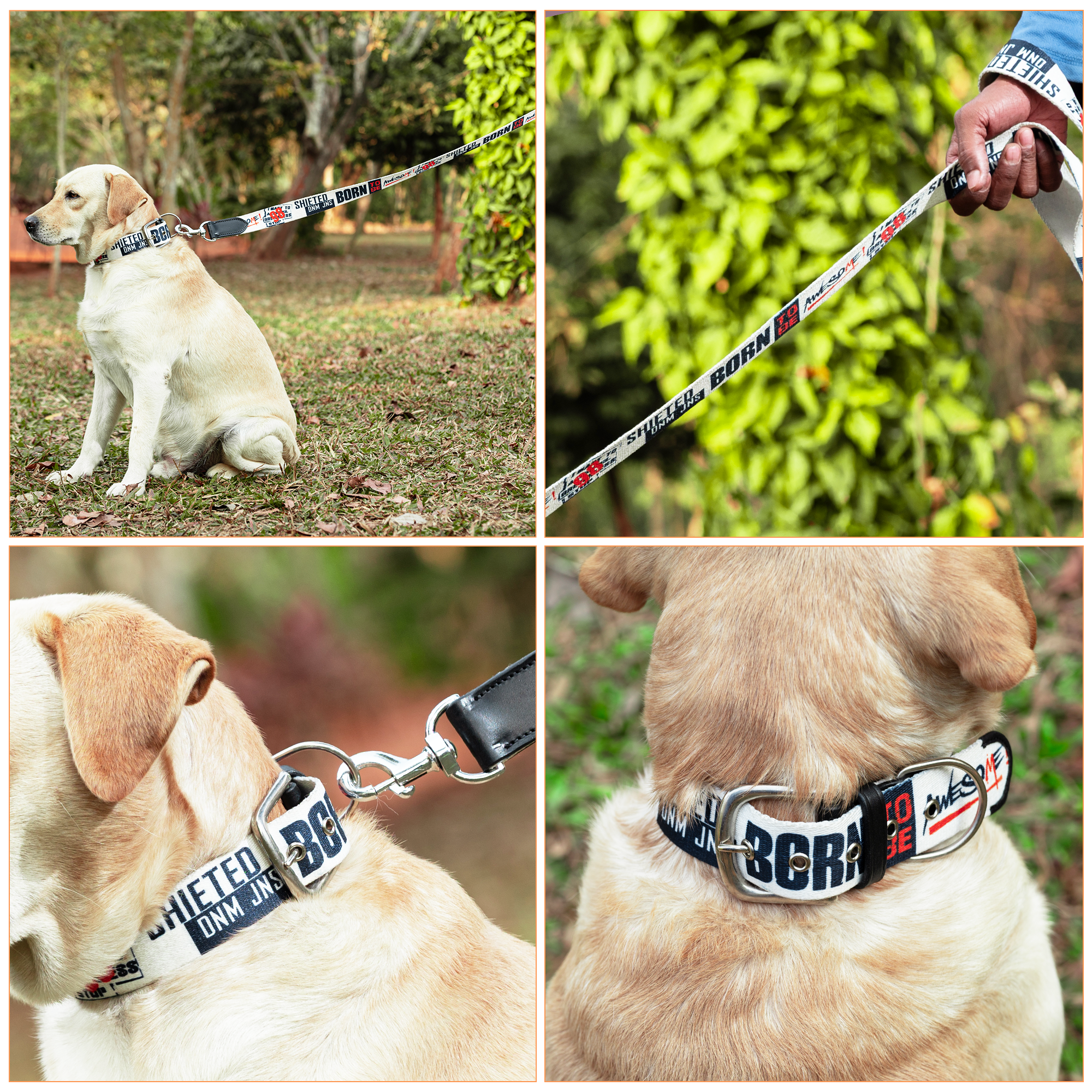 Adil’s Cotton Printed Dog Collar & Leash Combo Set – 1.5" Wide Adjustable Graffiti Collar Metal Buckle D-Ring, 5ft Cotton Leash 360° Swivel Hook Loop Handle for Small Medium Large Pets