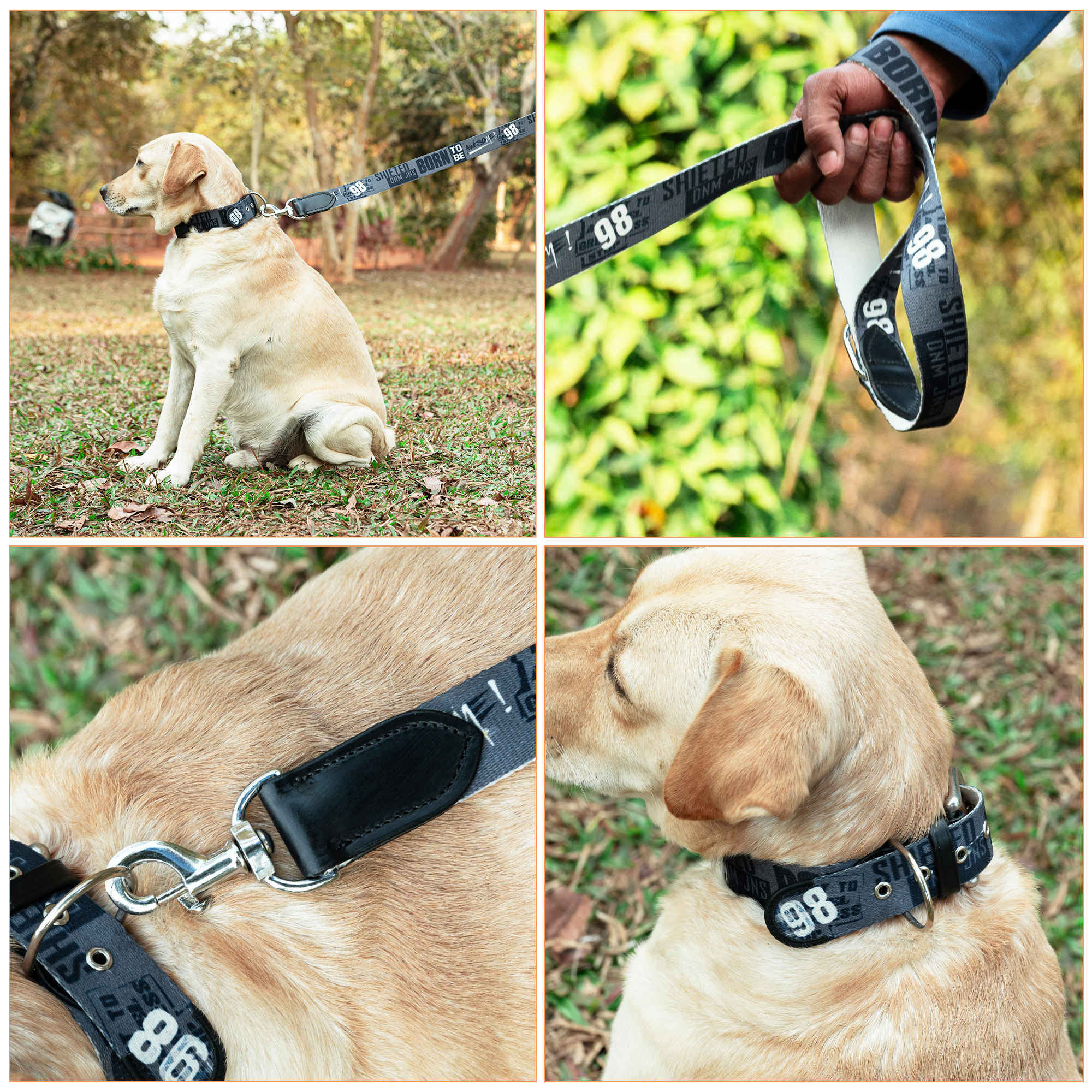 Adil’s Cotton Printed Dog Collar & Leash Combo Set – 1.5" Wide Adjustable Graffiti Collar Metal Buckle D-Ring, 5ft Cotton Leash 360° Swivel Hook Loop Handle for Small Medium Large Pets