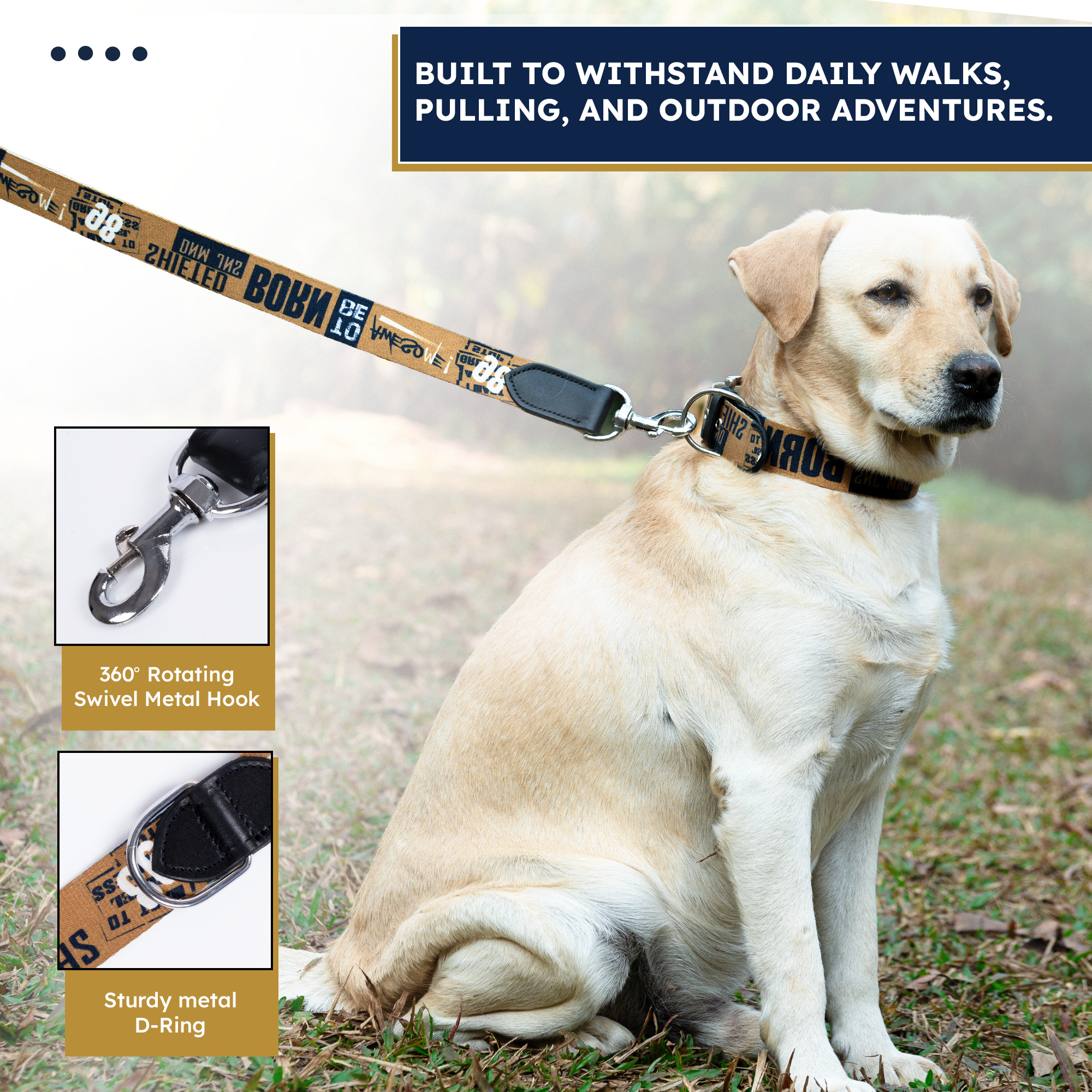 Adil’s Cotton Printed Dog Collar & Leash Combo Set – 1.5" Wide Adjustable Graffiti Collar Metal Buckle D-Ring, 5ft Cotton Leash 360° Swivel Hook Loop Handle for Small Medium Large Pets