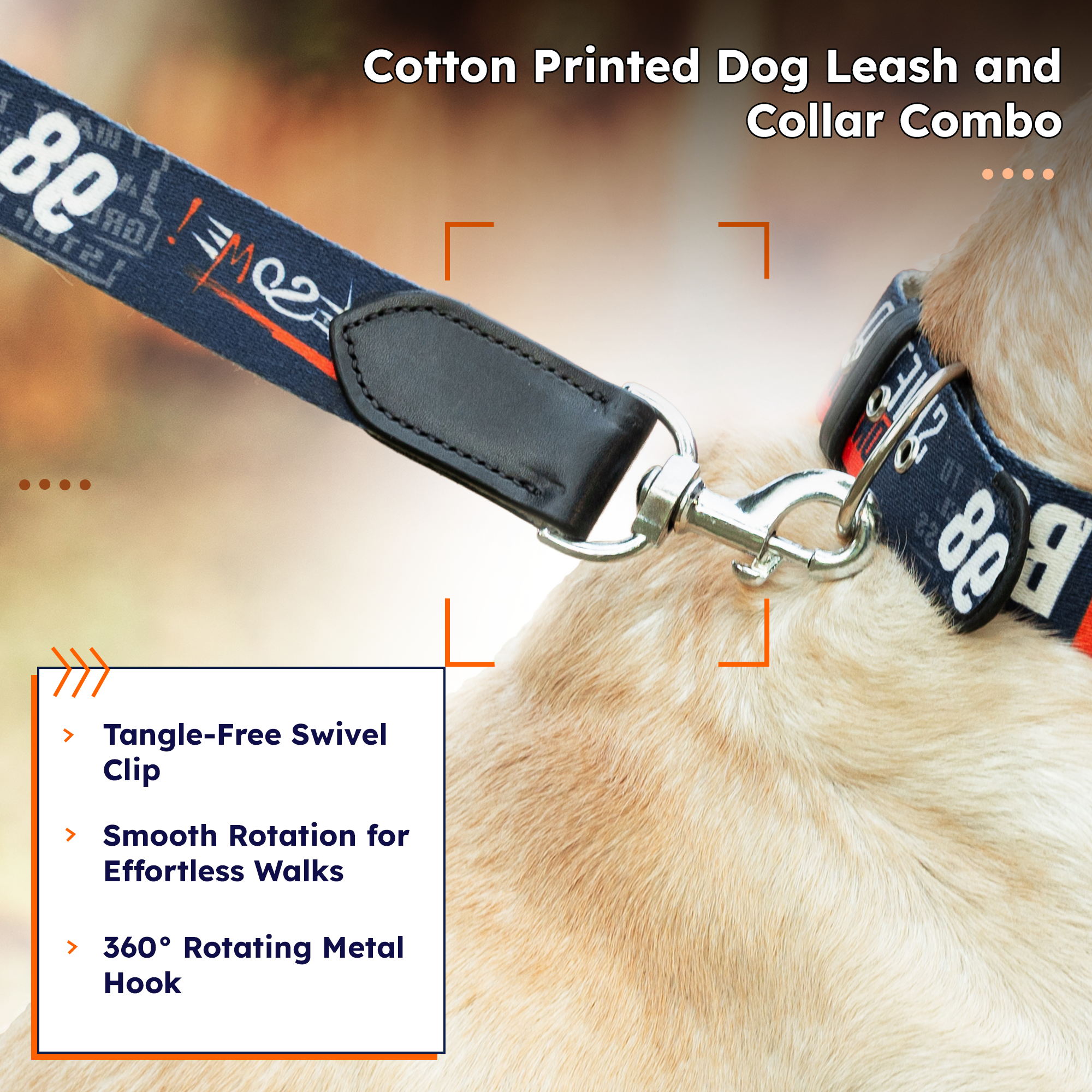 Adil’s Cotton Printed Dog Collar & Leash Combo Set – 1.5" Wide Adjustable Graffiti Collar Metal Buckle D-Ring, 5ft Cotton Leash 360° Swivel Hook Loop Handle for Small Medium Large Pets