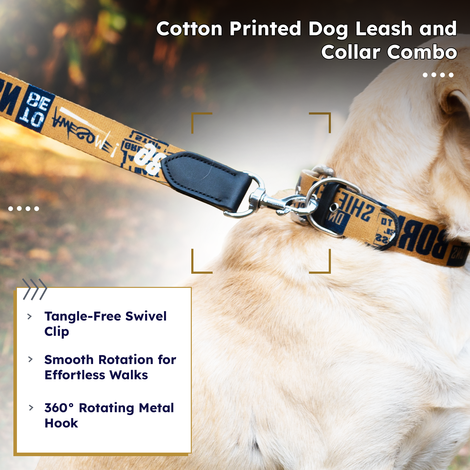 Adil’s Cotton Printed Dog Collar & Leash Combo Set – 1.5" Wide Adjustable Graffiti Collar Metal Buckle D-Ring, 5ft Cotton Leash 360° Swivel Hook Loop Handle for Small Medium Large Pets